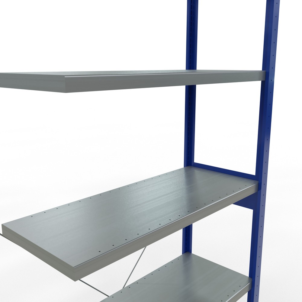 Immagine del prodotto n. 5: Scaffalatura a ripiani SCHULTE, montaggio a incastro, campata aggiuntiva, portata per piano 330 kg, blu genziana/zincata, AxLxP 2.500 x 1.000 x 400 mm