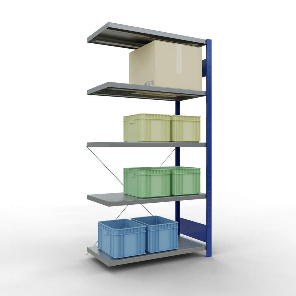 Scaffalatura a ripiani SCHULTE, montaggio a incastro, campata aggiuntiva, portata per piano 330 kg, blu genziana/zincata, AxLxP 2.000 x 1.000 x 500 mm Immagine del prodotto n. 3: Scaffalatura a ripiani SCHULTE, montaggio a incastro, campata aggiuntiva, portata per piano 330 kg, blu genziana/zincata, AxLxP 2.000 x 1.000 x 500 mm