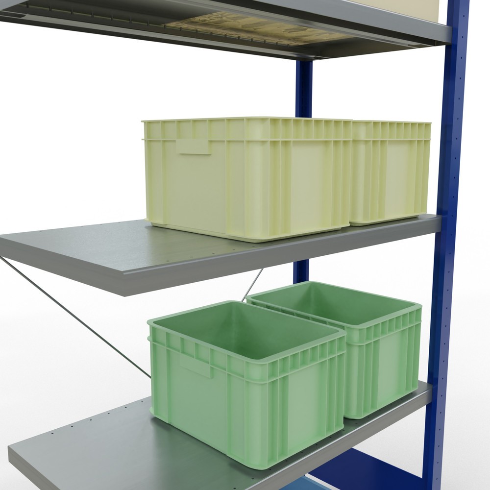 Immagine del prodotto n. 4: Scaffalatura a ripiani SCHULTE, montaggio a incastro, campata aggiuntiva, portata per piano 330 kg, blu genziana/zincata, AxLxP 2.000 x 1.000 x 500 mm