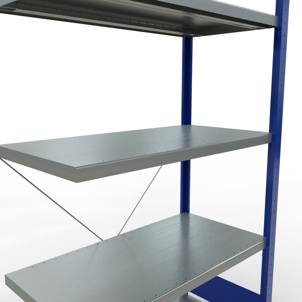 Immagine del prodotto n. 5: Scaffalatura a ripiani SCHULTE, montaggio a incastro, campata aggiuntiva, portata per piano 330 kg, blu genziana/zincata, AxLxP 2.000 x 1.000 x 500 mm