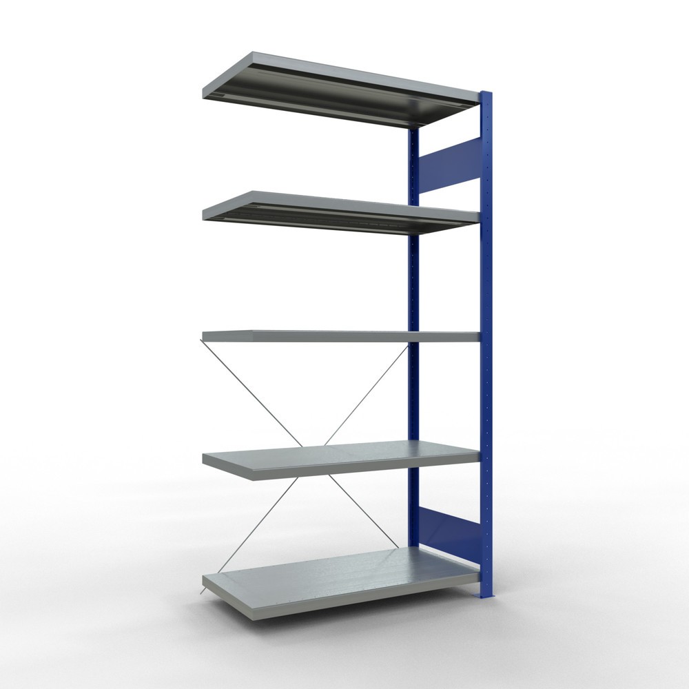 Immagine del prodotto: Scaffalatura a ripiani SCHULTE, montaggio a incastro, campata aggiuntiva, portata per piano 330 kg, blu genziana/zincata, AxLxP 2.000 x 1.000 x 500 mm