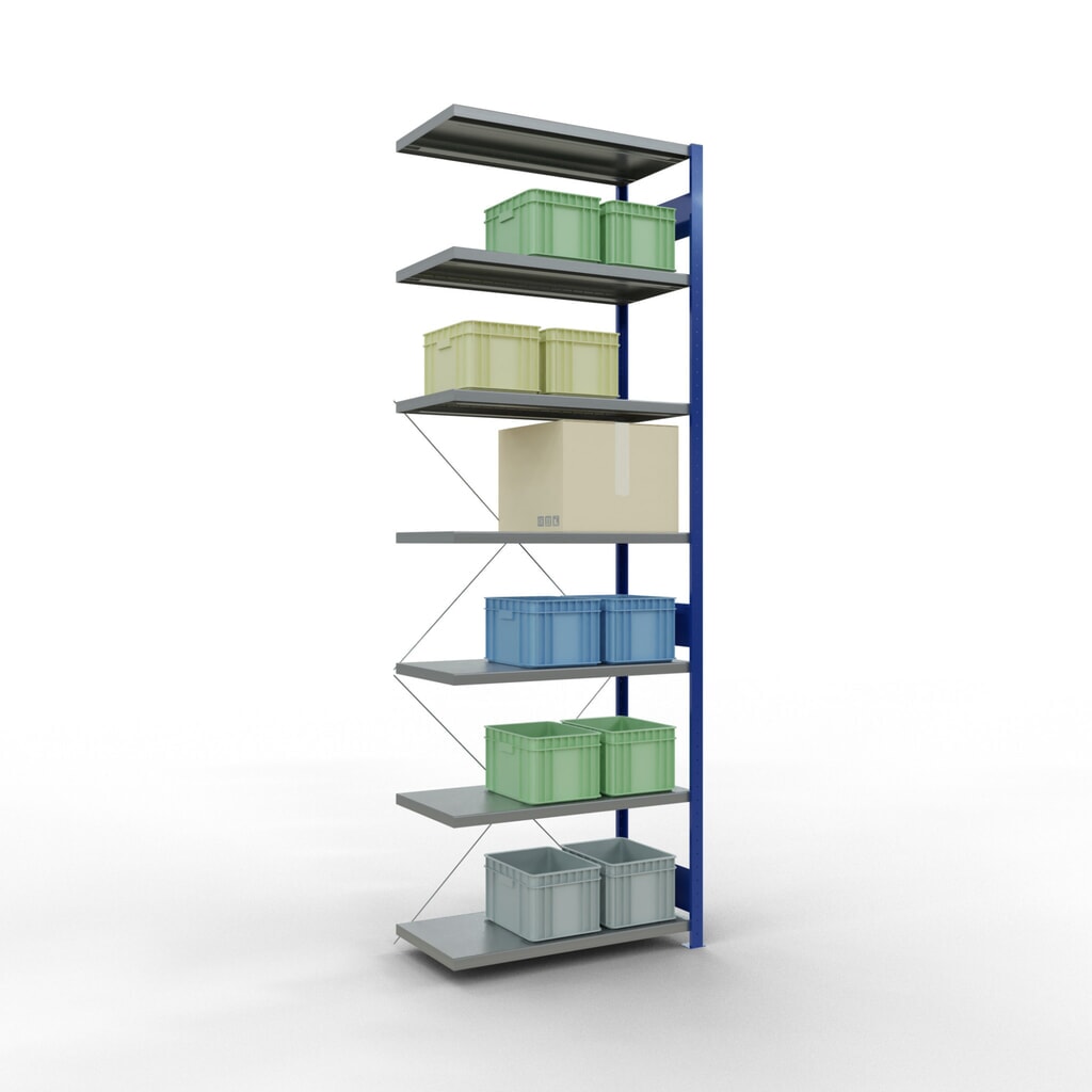 Scaffalatura a ripiani SCHULTE, montaggio a incastro, campata aggiuntiva, portata per piano 330 kg, blu genziana/zincata, AxLxP 3.000 x 1.000 x 500 mm Immagine del prodotto n. 3: Scaffalatura a ripiani SCHULTE, montaggio a incastro, campata aggiuntiva, portata per piano 330 kg, blu genziana/zincata, AxLxP 3.000 x 1.000 x 500 mm