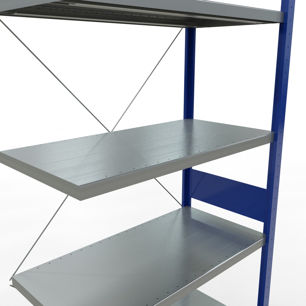 Scaffalatura a ripiani SCHULTE, montaggio a incastro, campata aggiuntiva, portata per piano 330 kg, blu genziana/zincata, AxLxP 3.000 x 1.000 x 500 mm Immagine del prodotto n. 5: Scaffalatura a ripiani SCHULTE, montaggio a incastro, campata aggiuntiva, portata per piano 330 kg, blu genziana/zincata, AxLxP 3.000 x 1.000 x 500 mm