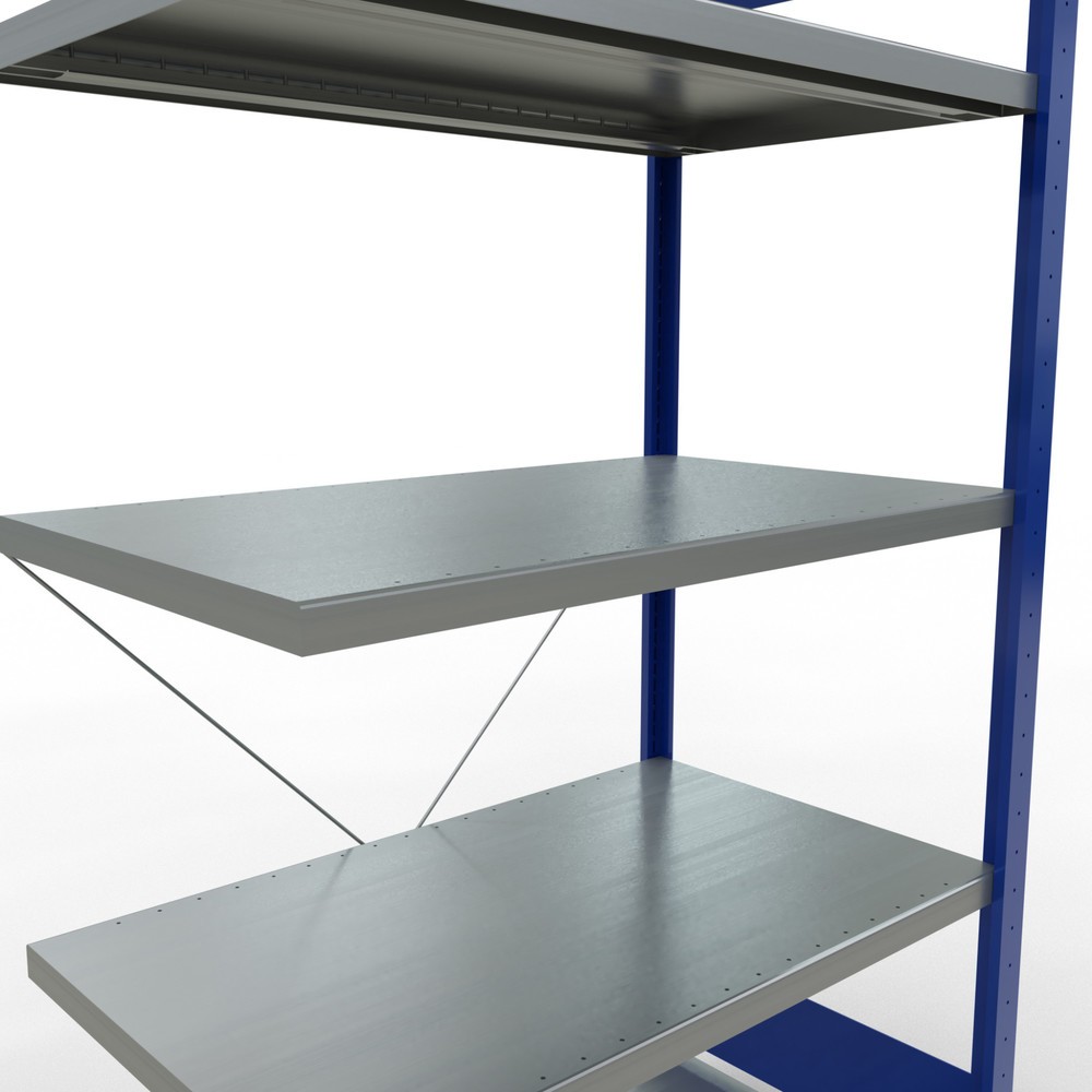 Immagine del prodotto n. 5: Scaffalatura a ripiani SCHULTE, montaggio a incastro, campata aggiuntiva, portata per piano 330 kg, blu genziana/zincata, AxLxP 2.000 x 1.000 x 600 mm