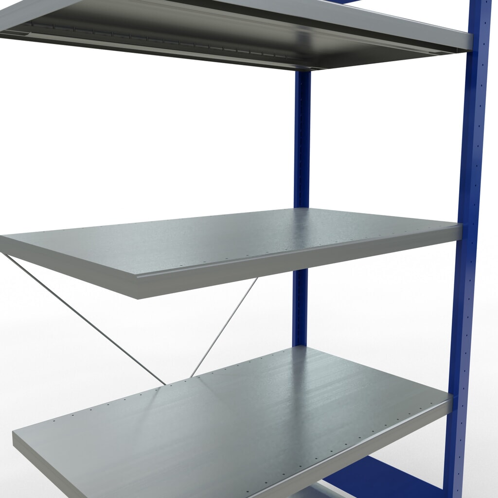 Scaffalatura a ripiani SCHULTE, montaggio a incastro, campata aggiuntiva, portata per piano 330 kg, blu genziana/zincata, AxLxP 2.000 x 1.000 x 600 mm Immagine del prodotto n. 5: Scaffalatura a ripiani SCHULTE, montaggio a incastro, campata aggiuntiva, portata per piano 330 kg, blu genziana/zincata, AxLxP 2.000 x 1.000 x 600 mm