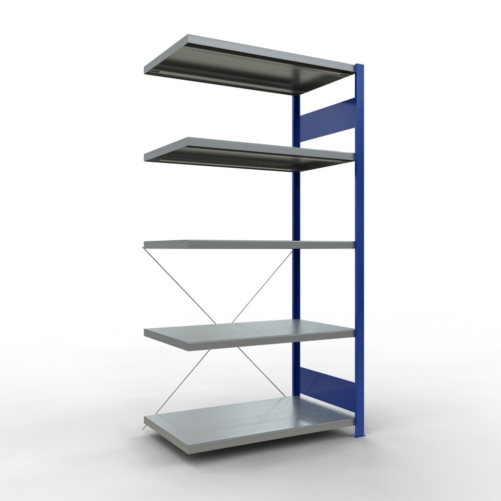 Immagine del prodotto: Scaffalatura a ripiani SCHULTE, montaggio a incastro, campata aggiuntiva, portata per piano 330 kg, blu genziana/zincata, AxLxP 2.000 x 1.000 x 600 mm