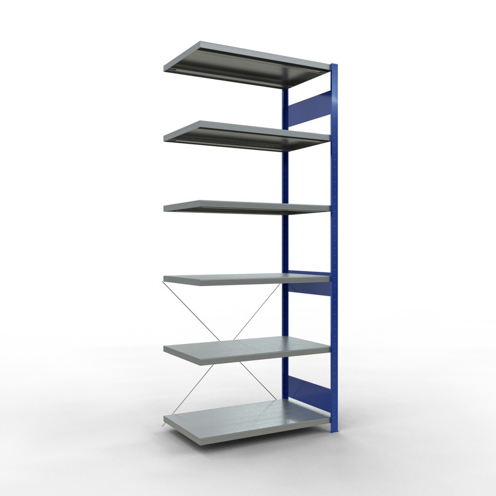 Immagine del prodotto n. 1: Scaffalatura a ripiani SCHULTE, montaggio a incastro, campata aggiuntiva, portata per piano 330 kg, blu genziana/zincata, AxLxP 2.500 x 1.000 x 600 mm