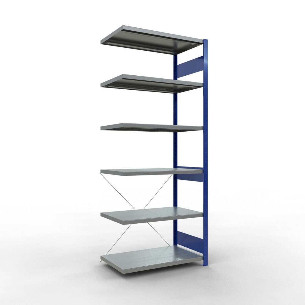 Immagine del prodotto: Scaffalatura a ripiani SCHULTE, montaggio a incastro, campata aggiuntiva, portata per piano 330 kg, blu genziana/zincata, AxLxP 2.500 x 1.000 x 600 mm
