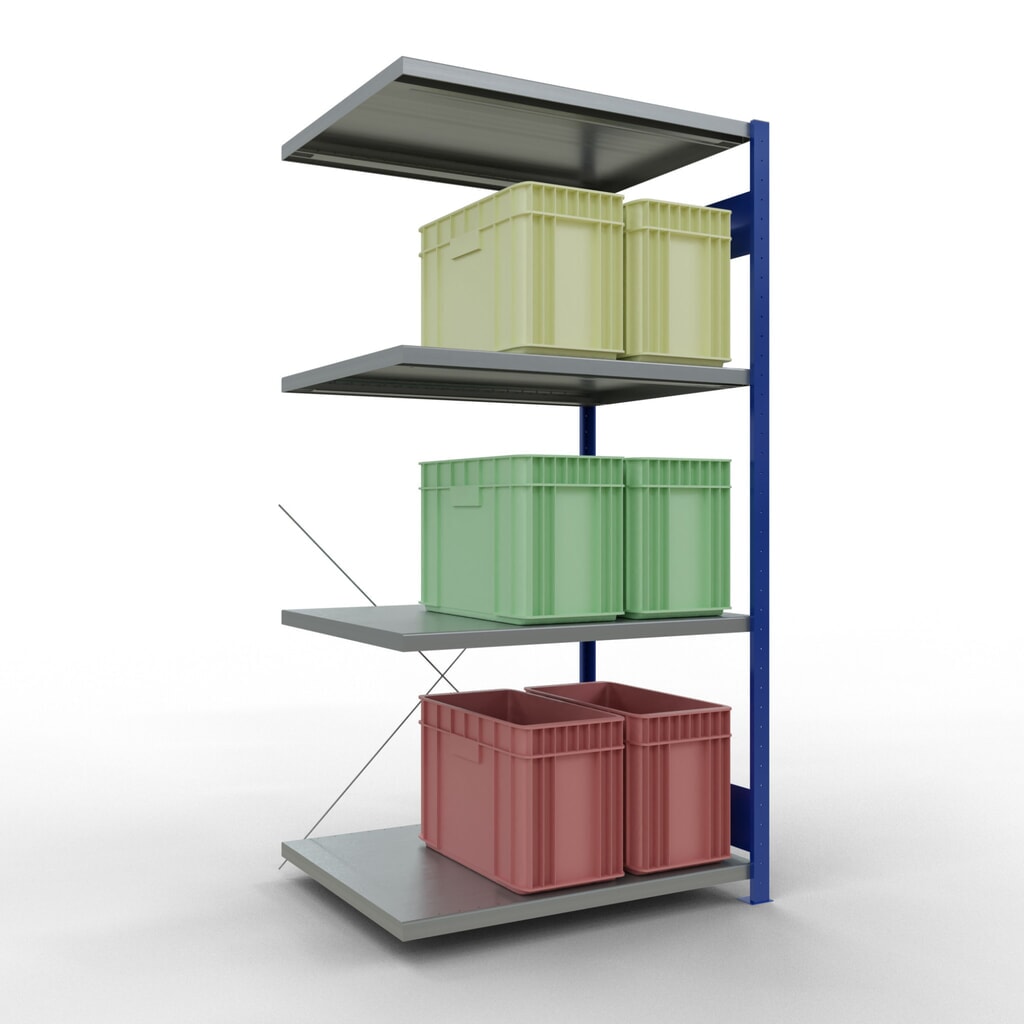 Immagine del prodotto n. 3: Scaffalatura a ripiani SCHULTE, montaggio a incastro, campata aggiuntiva, portata per piano 330 kg, blu genziana/zincata, AxLxP 2.000 x 1.000 x 800 mm