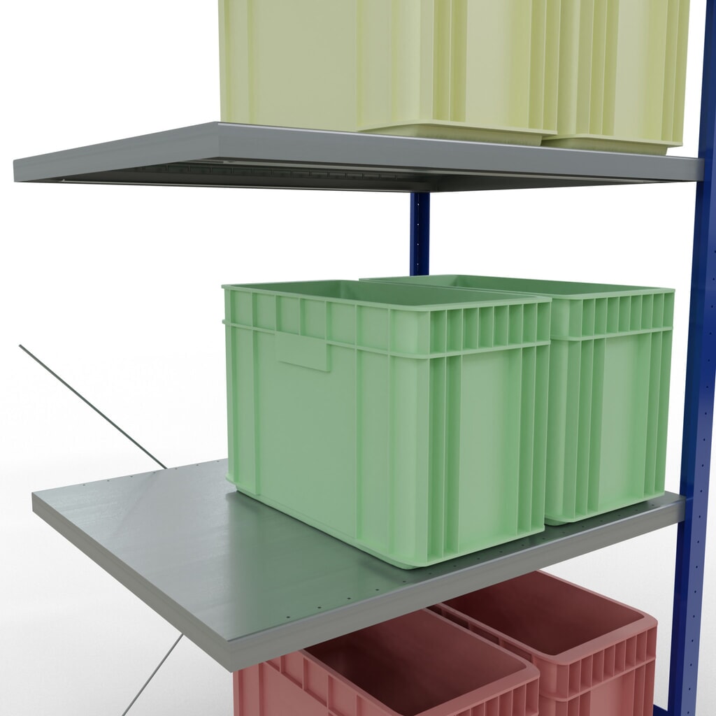 Scaffalatura a ripiani SCHULTE, montaggio a incastro, campata aggiuntiva, portata per piano 330 kg, blu genziana/zincata, AxLxP 2.000 x 1.000 x 800 mm Immagine del prodotto n. 4: Scaffalatura a ripiani SCHULTE, montaggio a incastro, campata aggiuntiva, portata per piano 330 kg, blu genziana/zincata, AxLxP 2.000 x 1.000 x 800 mm