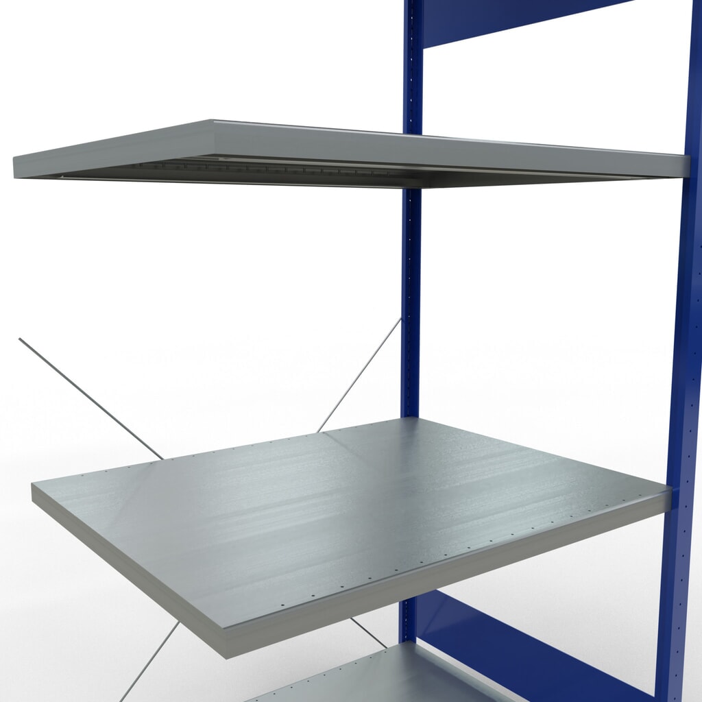 Scaffalatura a ripiani SCHULTE, montaggio a incastro, campata aggiuntiva, portata per piano 330 kg, blu genziana/zincata, AxLxP 2.000 x 1.000 x 800 mm Immagine del prodotto n. 5: Scaffalatura a ripiani SCHULTE, montaggio a incastro, campata aggiuntiva, portata per piano 330 kg, blu genziana/zincata, AxLxP 2.000 x 1.000 x 800 mm