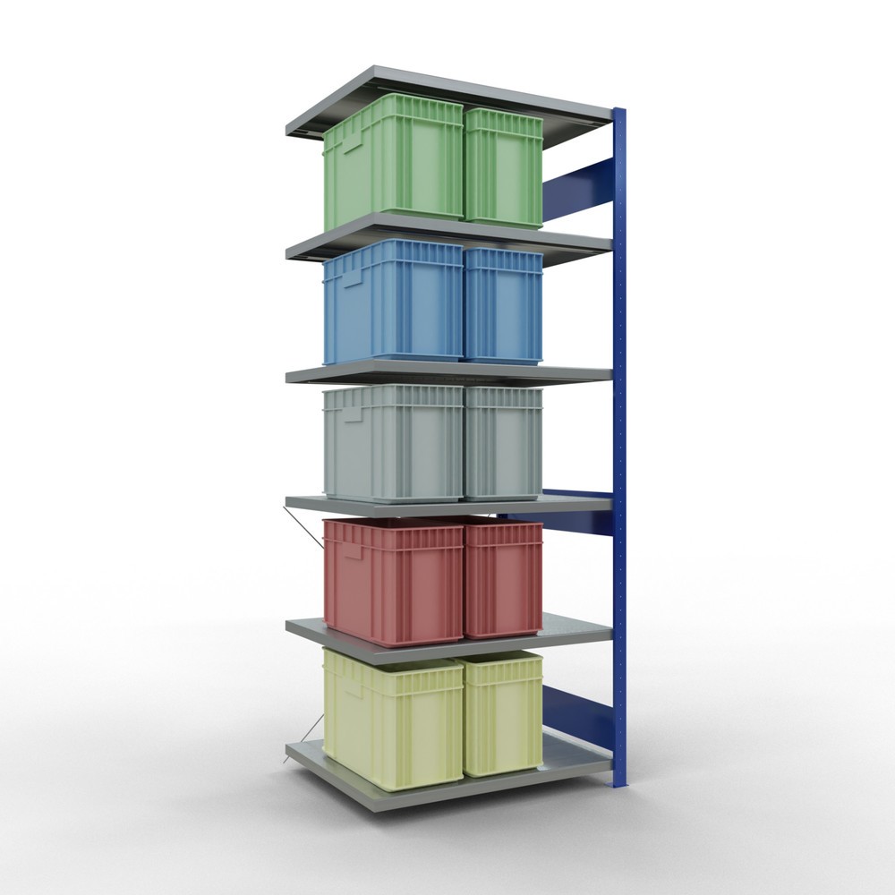 Immagine del prodotto n. 3: Scaffalatura a ripiani SCHULTE, montaggio a incastro, campata aggiuntiva, portata per piano 330 kg, blu genziana/zincata, HxLxP 2.500 x 1.000 x 800 mm
