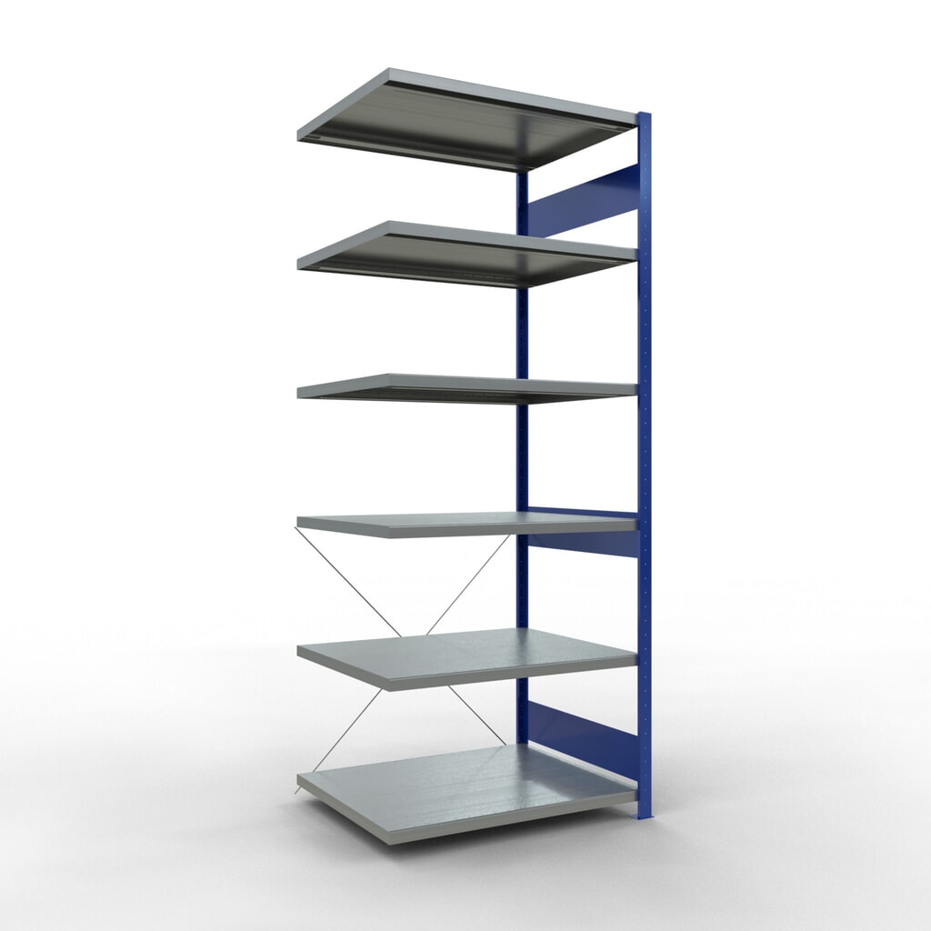 Scaffalatura a ripiani SCHULTE, montaggio a incastro, campata aggiuntiva, portata per piano 330 kg, blu genziana/zincata, HxLxP 2.500 x 1.000 x 800 mm Immagine del prodotto: Scaffalatura a ripiani SCHULTE, montaggio a incastro, campata aggiuntiva, portata per piano 330 kg, blu genziana/zincata, HxLxP 2.500 x 1.000 x 800 mm