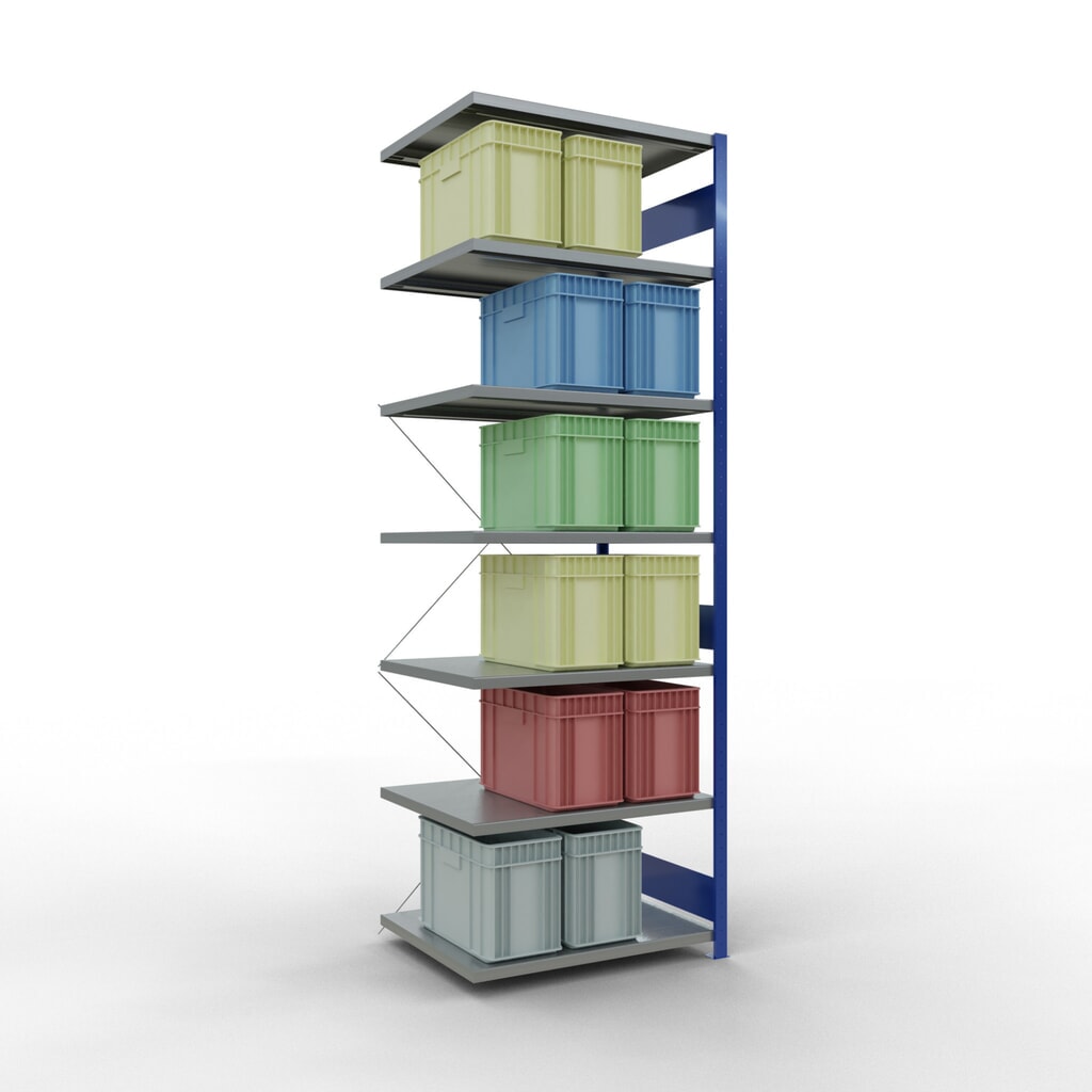 Scaffalatura a ripiani SCHULTE, montaggio a incastro, campata aggiuntiva, portata per piano 330 kg, blu genziana/zincata, AxLxP 3.000 x 1.000 x 800 mm Immagine del prodotto n. 3: Scaffalatura a ripiani SCHULTE, montaggio a incastro, campata aggiuntiva, portata per piano 330 kg, blu genziana/zincata, AxLxP 3.000 x 1.000 x 800 mm