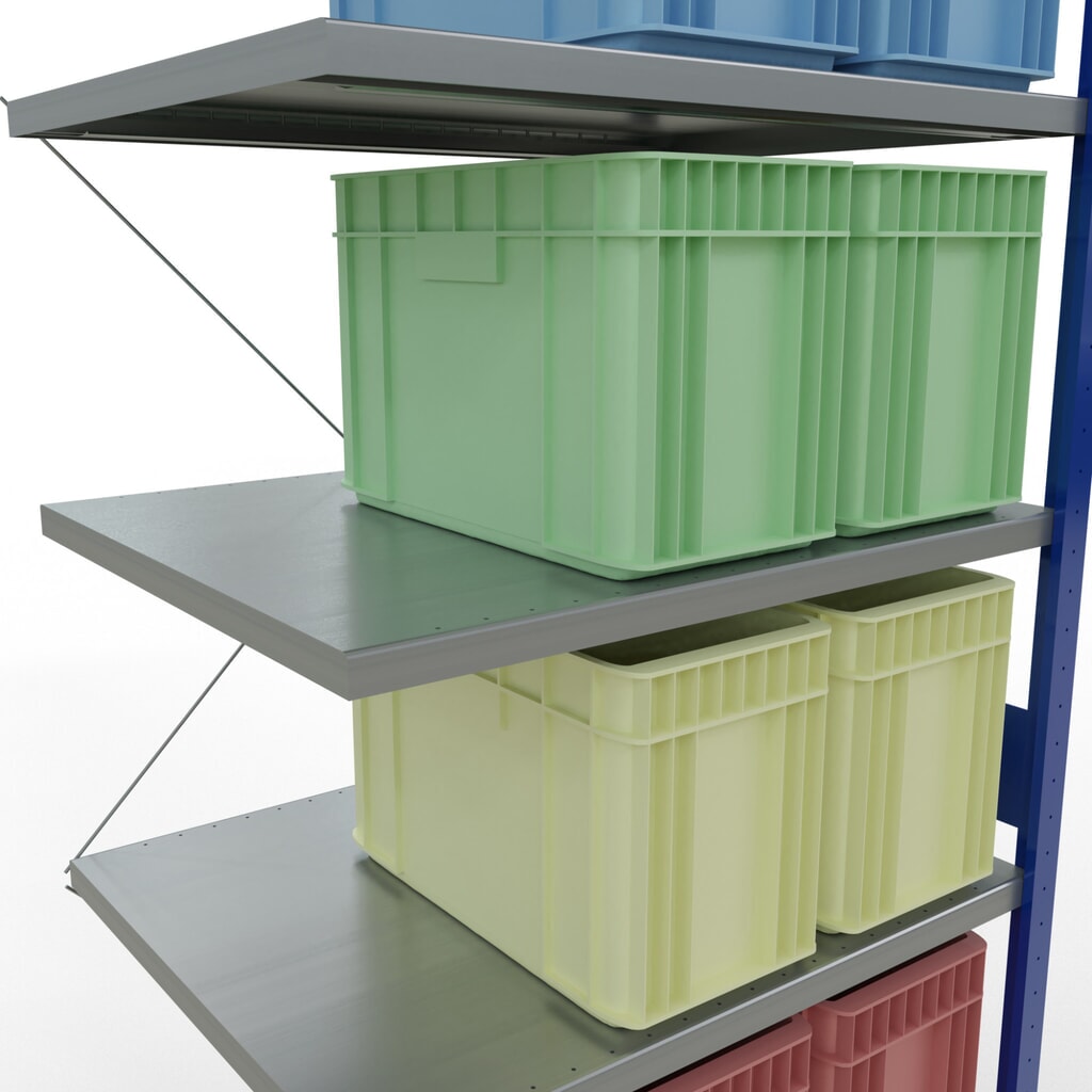 Scaffalatura a ripiani SCHULTE, montaggio a incastro, campata aggiuntiva, portata per piano 330 kg, blu genziana/zincata, AxLxP 3.000 x 1.000 x 800 mm Immagine del prodotto n. 4: Scaffalatura a ripiani SCHULTE, montaggio a incastro, campata aggiuntiva, portata per piano 330 kg, blu genziana/zincata, AxLxP 3.000 x 1.000 x 800 mm