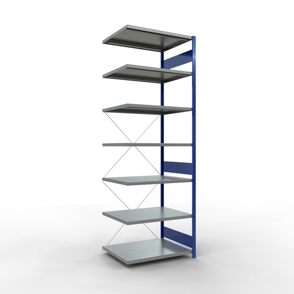 Scaffalatura a ripiani SCHULTE, montaggio a incastro, campata aggiuntiva, portata per piano 330 kg, blu genziana/zincata, AxLxP 3.000 x 1.000 x 800 mm Immagine del prodotto: Scaffalatura a ripiani SCHULTE, montaggio a incastro, campata aggiuntiva, portata per piano 330 kg, blu genziana/zincata, AxLxP 3.000 x 1.000 x 800 mm