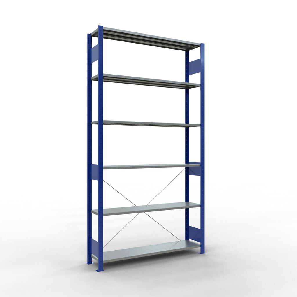Scaffalatura a ripiani SCHULTE, blu genziana/zincato, portata per piano di 150 kg, AxLxP 2.500 x 1.360 x 336 mm Immagine del prodotto: Scaffalatura a ripiani SCHULTE, blu genziana/zincato, portata per piano di 150 kg, AxLxP 2.500 x 1.360 x 336 mm