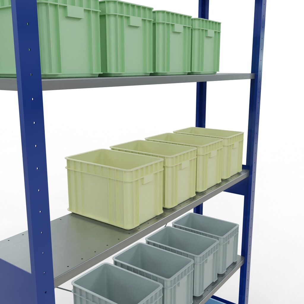 Scaffalatura a ripiani SCHULTE, blu genziana/zincato, portata per piano di 150 kg, AxLxP 2.500 x 1.360 x 336 mm Immagine del prodotto n. 3: Scaffalatura a ripiani SCHULTE, blu genziana/zincato, portata per piano di 150 kg, AxLxP 2.500 x 1.360 x 336 mm