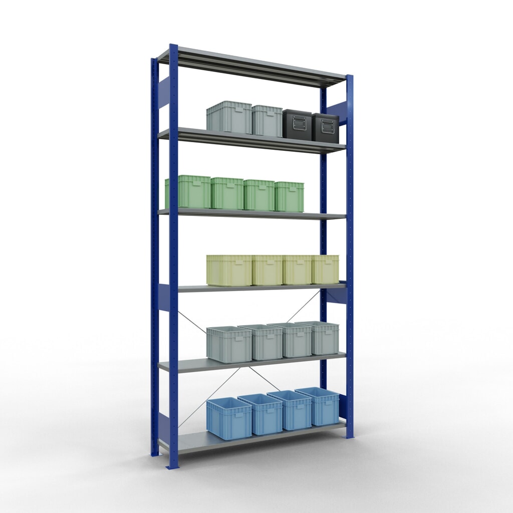 Scaffalatura a ripiani SCHULTE, blu genziana/zincato, portata per piano di 150 kg, AxLxP 2.500 x 1.360 x 336 mm Immagine del prodotto n. 4: Scaffalatura a ripiani SCHULTE, blu genziana/zincato, portata per piano di 150 kg, AxLxP 2.500 x 1.360 x 336 mm