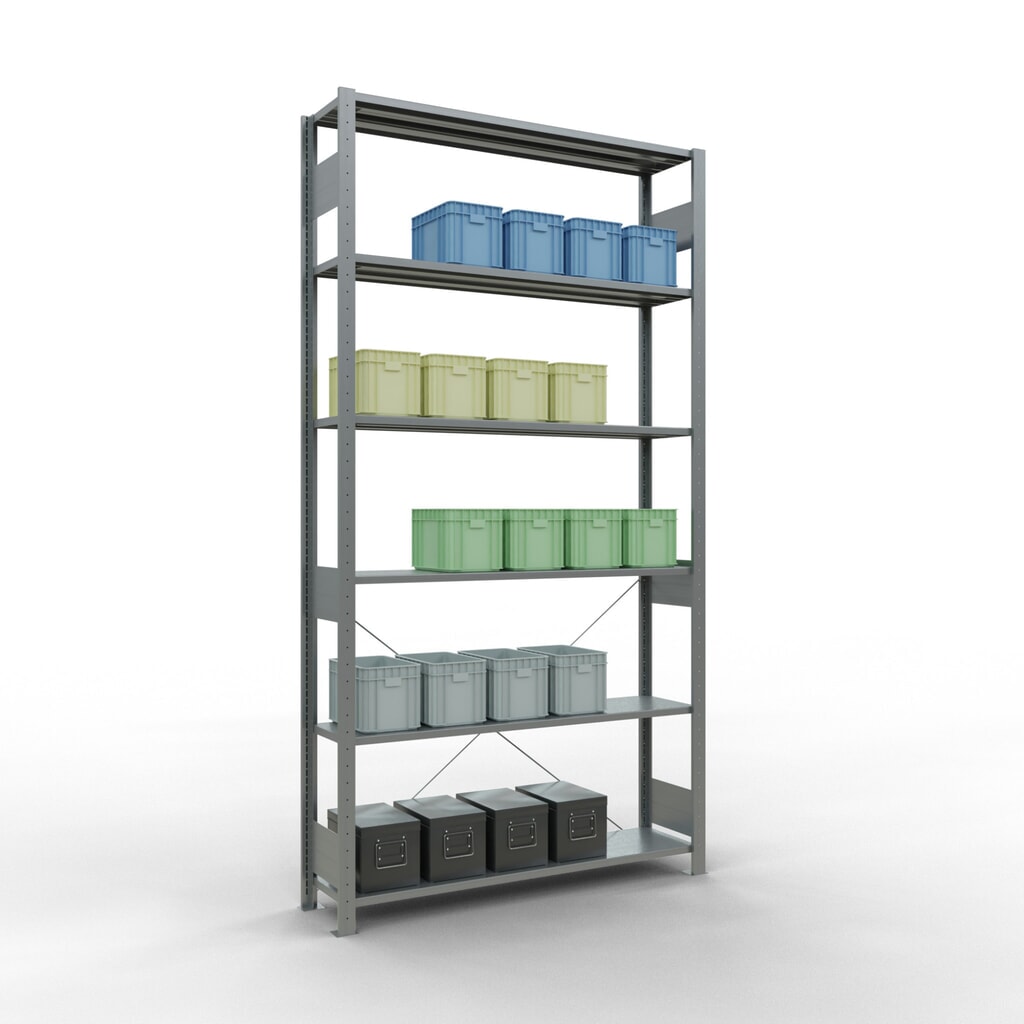 Scaffalatura a ripiani SCHULTE zincata, portata per piano di 150 kg, AxLxP 2.500 x 1.360 x 336 mm Immagine del prodotto n. 4: Scaffalatura a ripiani SCHULTE zincata, portata per piano di 150 kg, AxLxP 2.500 x 1.360 x 336 mm