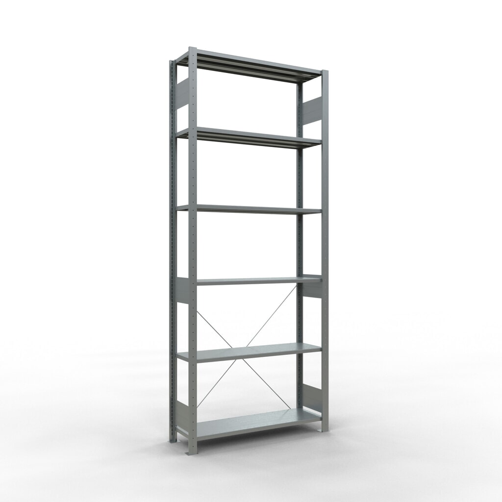 Scaffalatura a ripiani SCHULTE zincata, portata per piano di 150 kg, AxLxP 2.500 x 1.060 x 336 mm Immagine del prodotto n. 1: Scaffalatura a ripiani SCHULTE zincata, portata per piano di 150 kg, AxLxP 2.500 x 1.060 x 336 mm