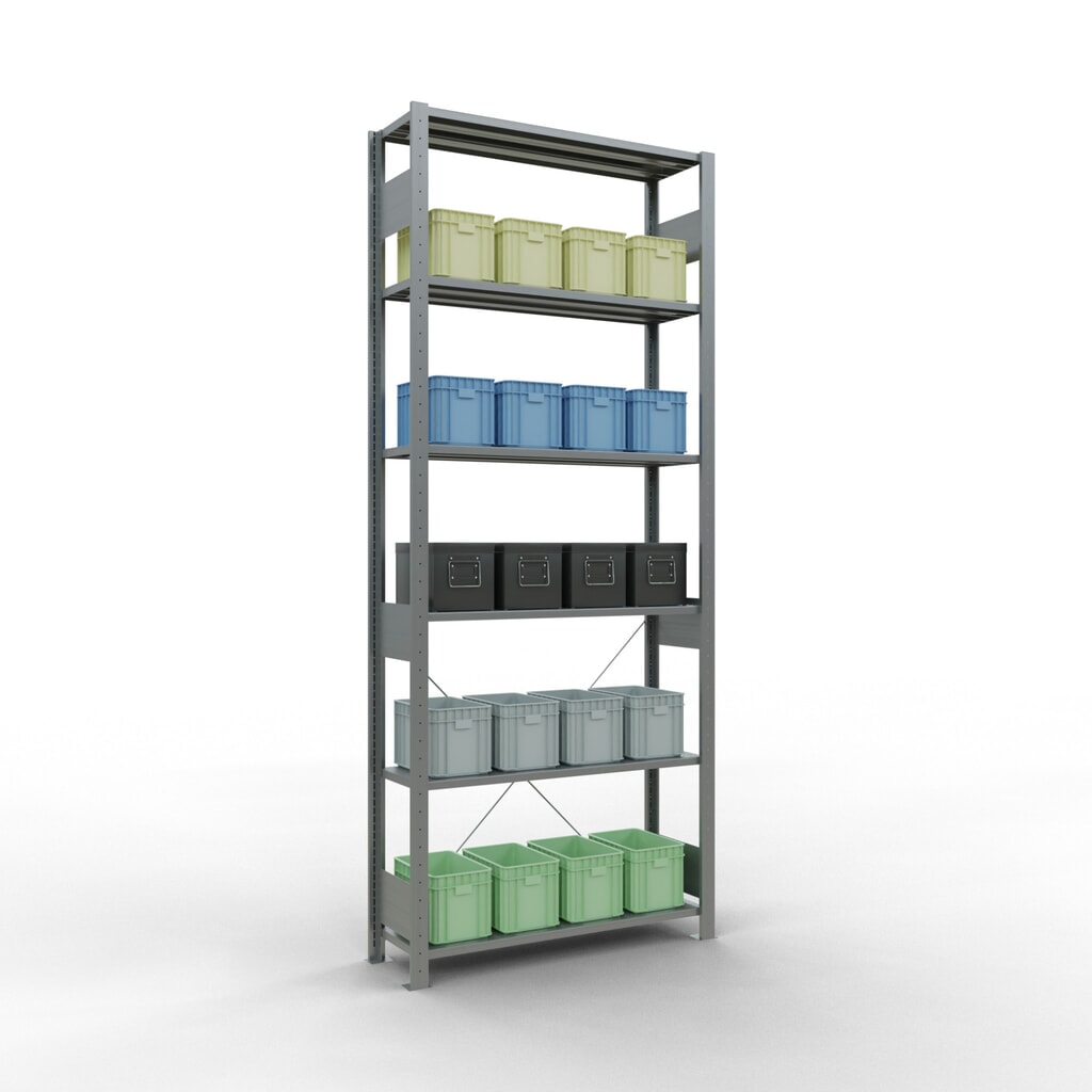 Scaffalatura a ripiani SCHULTE zincata, portata per piano di 150 kg, AxLxP 2.500 x 1.060 x 336 mm Immagine del prodotto n. 4: Scaffalatura a ripiani SCHULTE zincata, portata per piano di 150 kg, AxLxP 2.500 x 1.060 x 336 mm