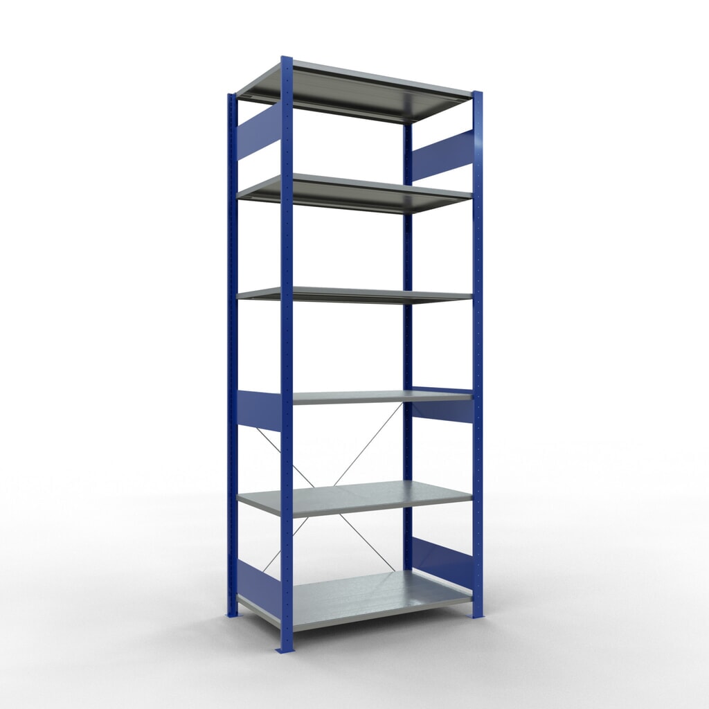 Scaffalatura a ripiani SCHULTE, blu genziana/zincato, portata per piano di 150 kg, AxLxP 2.500 x 1.060 x 636 mm Immagine del prodotto: Scaffalatura a ripiani SCHULTE, blu genziana/zincato, portata per piano di 150 kg, AxLxP 2.500 x 1.060 x 636 mm