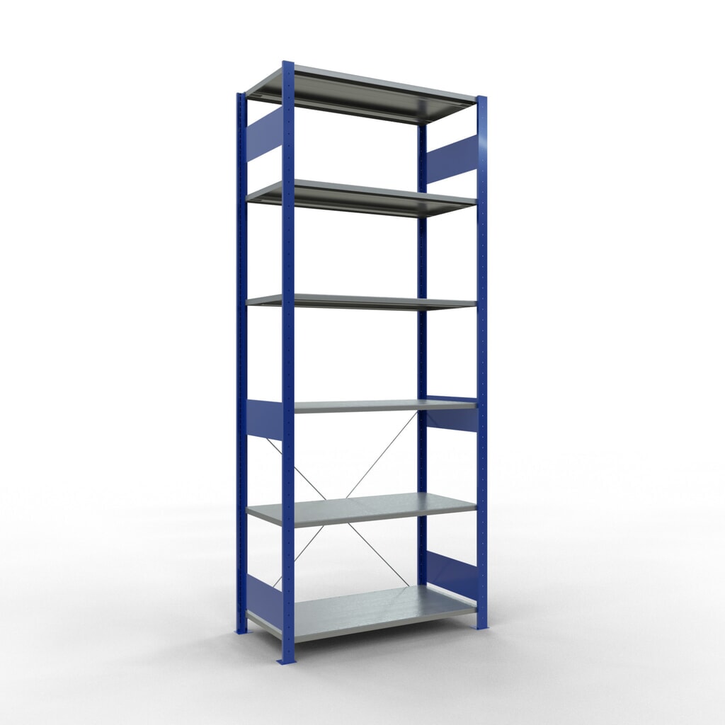 Scaffalatura a ripiani SCHULTE, blu genziana/zincato, portata per piano di 150 kg, AxLxP 2.500 x 1.060 x 536 mm Immagine del prodotto: Scaffalatura a ripiani SCHULTE, blu genziana/zincato, portata per piano di 150 kg, AxLxP 2.500 x 1.060 x 536 mm