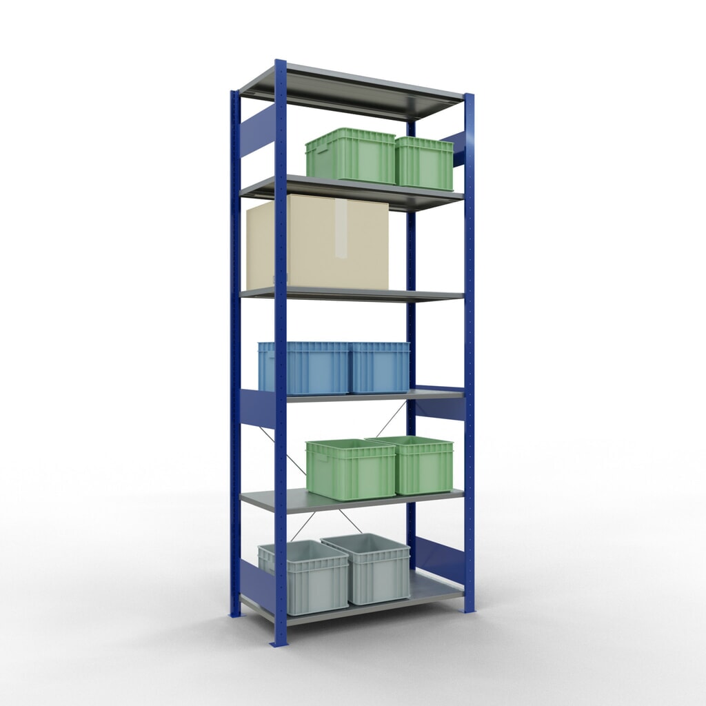 Scaffalatura a ripiani SCHULTE, blu genziana/zincato, portata per piano di 150 kg, AxLxP 2.500 x 1.060 x 536 mm Immagine del prodotto n. 4: Scaffalatura a ripiani SCHULTE, blu genziana/zincato, portata per piano di 150 kg, AxLxP 2.500 x 1.060 x 536 mm