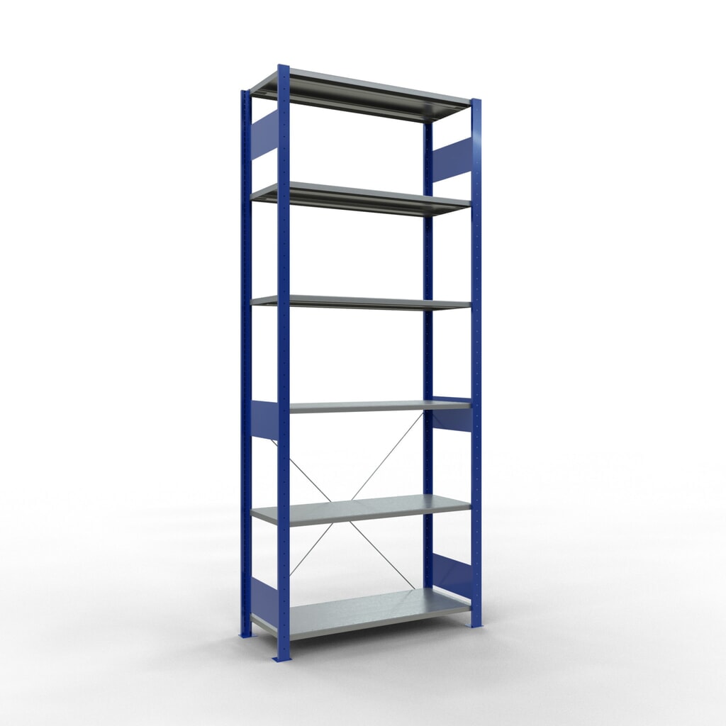 Scaffalatura a ripiani SCHULTE, blu genziana/zincato, portata per piano di 150 kg, AxLxP 2.500 x 1.060 x 436 mm Immagine del prodotto: Scaffalatura a ripiani SCHULTE, blu genziana/zincato, portata per piano di 150 kg, AxLxP 2.500 x 1.060 x 436 mm
