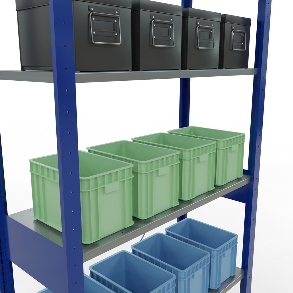 Immagine del prodotto n. 3: Scaffalatura a ripiani SCHULTE, blu genziana/zincato, portata per piano di 150 kg, AxLxP 2.500 x 1.060 x 436 mm