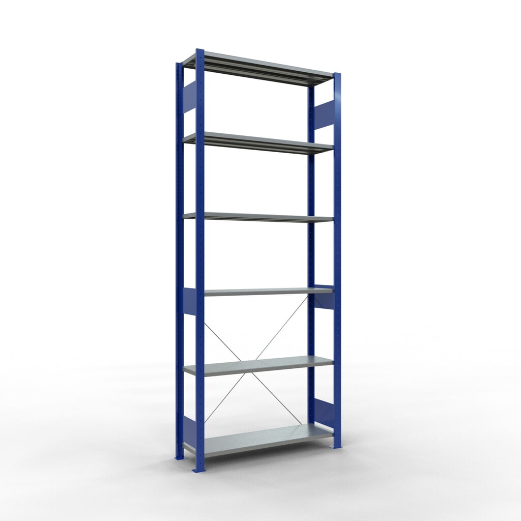 Scaffalatura a ripiani SCHULTE, blu genziana/zincato, portata per piano di 150 kg, AxLxP 2.500 x 1.060 x 336 mm Immagine del prodotto: Scaffalatura a ripiani SCHULTE, blu genziana/zincato, portata per piano di 150 kg, AxLxP 2.500 x 1.060 x 336 mm