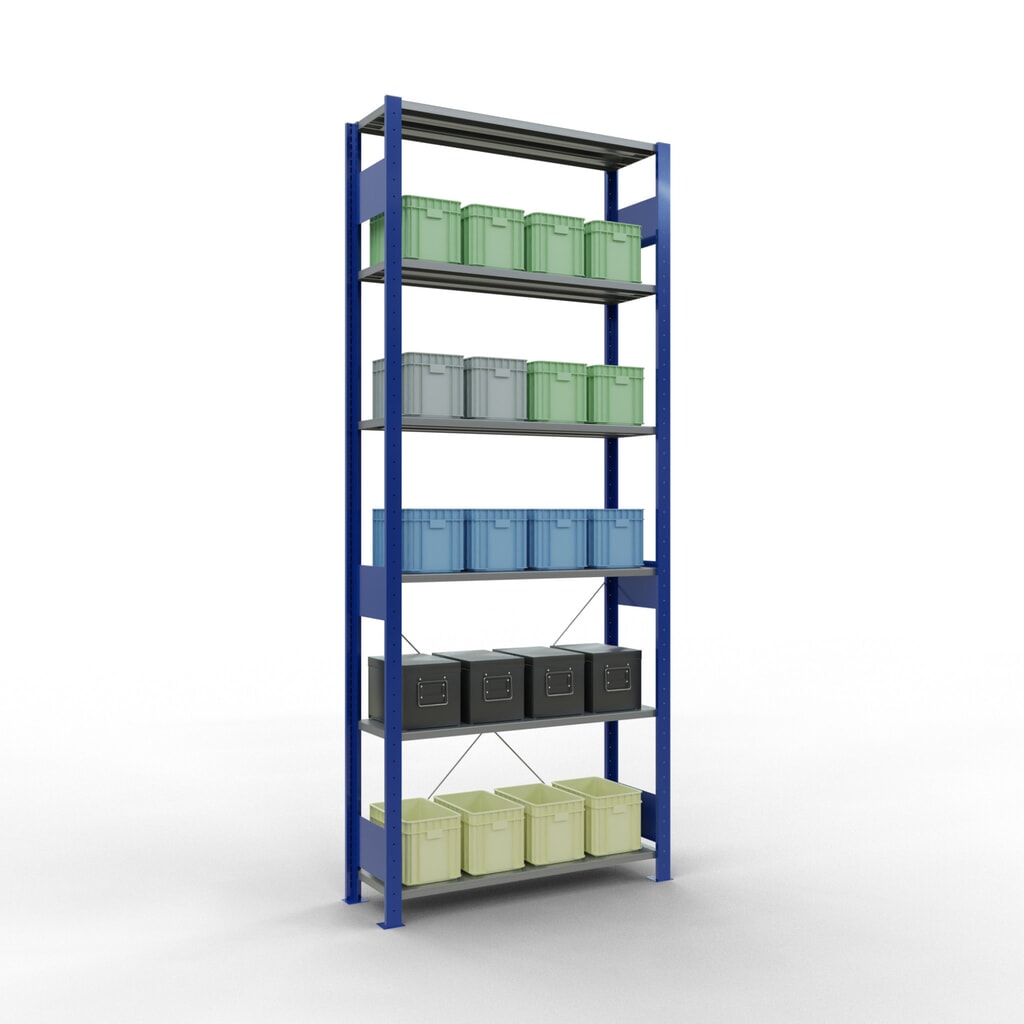 Scaffalatura a ripiani SCHULTE, blu genziana/zincato, portata per piano di 150 kg, AxLxP 2.500 x 1.060 x 336 mm Immagine del prodotto n. 4: Scaffalatura a ripiani SCHULTE, blu genziana/zincato, portata per piano di 150 kg, AxLxP 2.500 x 1.060 x 336 mm