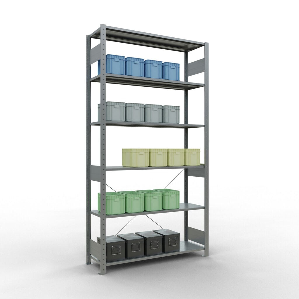 Scaffalatura a ripiani SCHULTE zincata, portata per piano di 150 kg, AxLxP 2.500 x 1.360 x 436 mm Immagine del prodotto n. 3: Scaffalatura a ripiani SCHULTE zincata, portata per piano di 150 kg, AxLxP 2.500 x 1.360 x 436 mm
