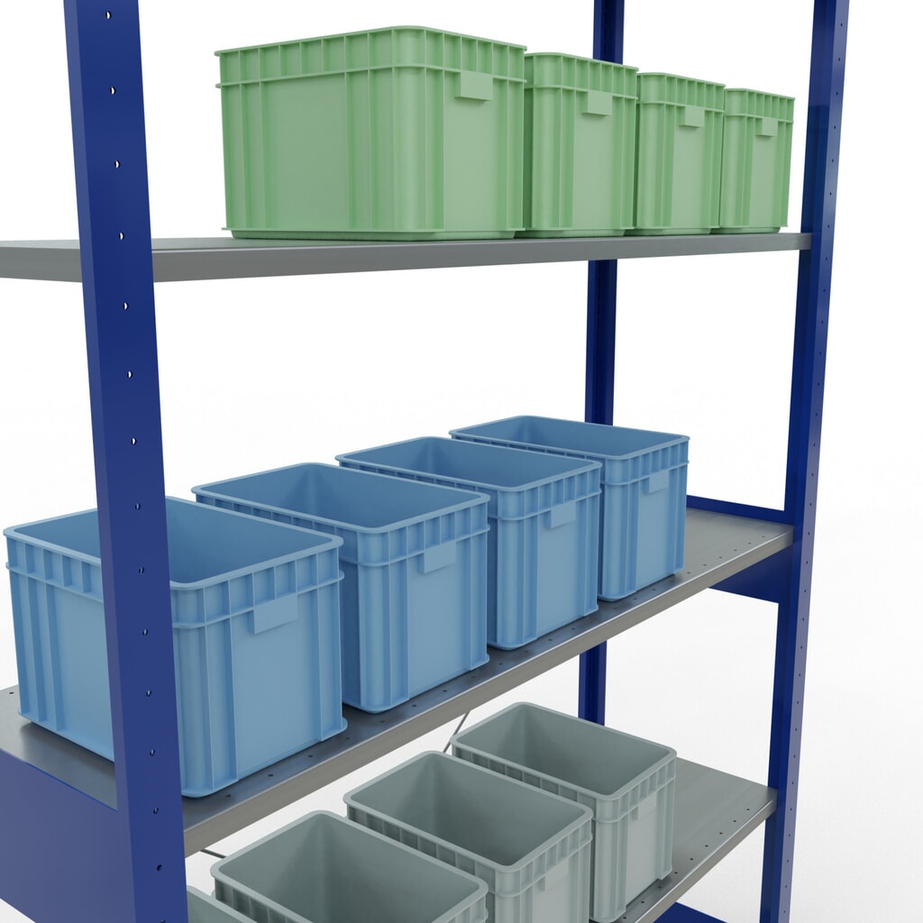 Scaffalatura a ripiani SCHULTE, blu genziana/zincato, portata per piano di 150 kg, AxLxP 2.500 x 1.360 x 436 mm Immagine del prodotto n. 4: Scaffalatura a ripiani SCHULTE, blu genziana/zincato, portata per piano di 150 kg, AxLxP 2.500 x 1.360 x 436 mm