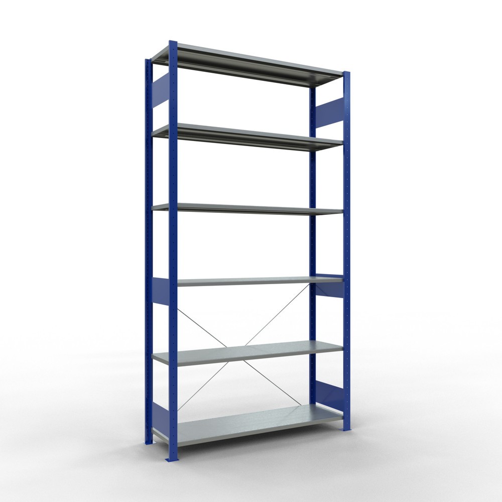Immagine del prodotto: Scaffalatura a ripiani SCHULTE, blu genziana/zincato, portata per piano di 150 kg, AxLxP 2.500 x 1.360 x 436 mm