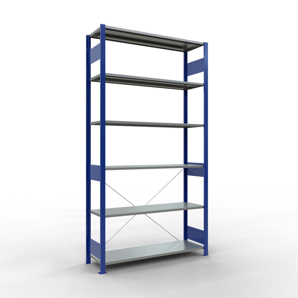 Immagine del prodotto: Scaffalatura a ripiani SCHULTE, blu genziana/zincato, portata per piano di 150 kg, AxLxP 2.500 x 1.360 x 436 mm