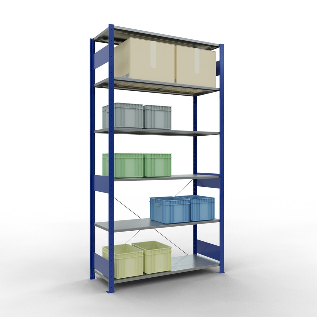 Immagine del prodotto n. 3: Scaffalatura a ripiani SCHULTE, blu genziana/zincato, portata per piano di 150 kg, AxLxP 2.500 x 1.360 x 536 mm