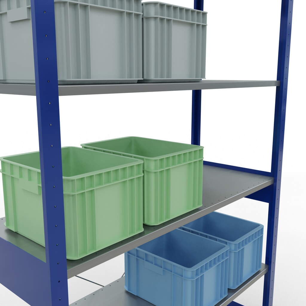 Scaffalatura a ripiani SCHULTE, blu genziana/zincato, portata per piano di 150 kg, AxLxP 2.500 x 1.360 x 536 mm Immagine del prodotto n. 4: Scaffalatura a ripiani SCHULTE, blu genziana/zincato, portata per piano di 150 kg, AxLxP 2.500 x 1.360 x 536 mm