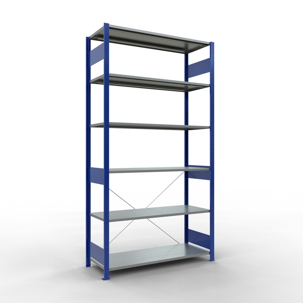Immagine del prodotto: Scaffalatura a ripiani SCHULTE, blu genziana/zincato, portata per piano di 150 kg, AxLxP 2.500 x 1.360 x 536 mm