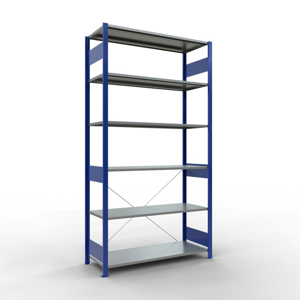 Immagine del prodotto: Scaffalatura a ripiani SCHULTE, blu genziana/zincato, portata per piano di 150 kg, AxLxP 2.500 x 1.360 x 536 mm
