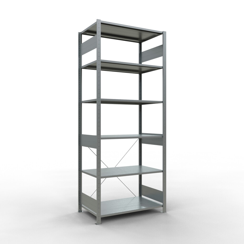 Scaffalatura a ripiani SCHULTE zincata, portata per piano di 150 kg, AxLxP 2.500 x 1.060 x 636 mm Immagine del prodotto n. 1: Scaffalatura a ripiani SCHULTE zincata, portata per piano di 150 kg, AxLxP 2.500 x 1.060 x 636 mm