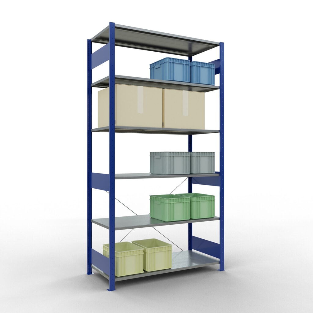 Scaffalatura a ripiani SCHULTE, blu genziana/zincato, portata per piano di 150 kg, AxLxP 2.500 x 1.360 x 636 mm Immagine del prodotto n. 3: Scaffalatura a ripiani SCHULTE, blu genziana/zincato, portata per piano di 150 kg, AxLxP 2.500 x 1.360 x 636 mm