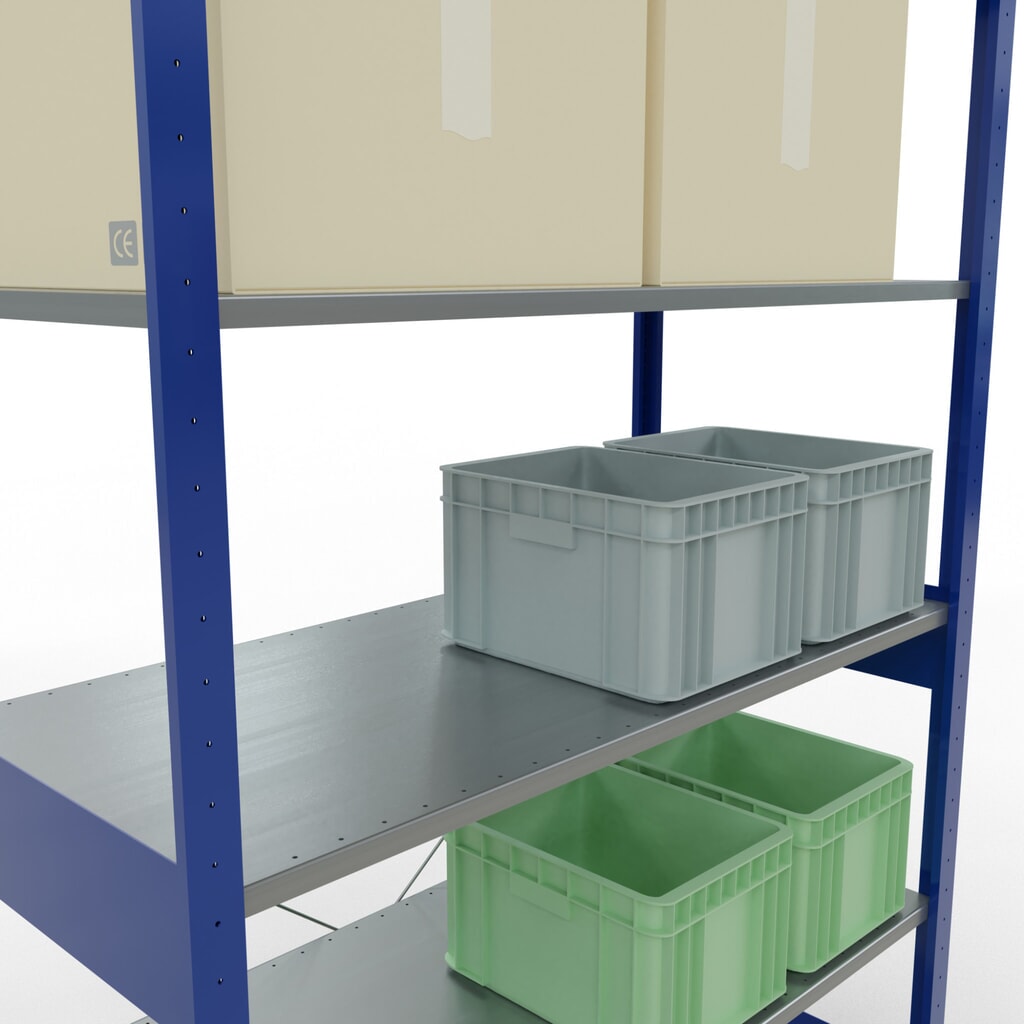 Scaffalatura a ripiani SCHULTE, blu genziana/zincato, portata per piano di 150 kg, AxLxP 2.500 x 1.360 x 636 mm Immagine del prodotto n. 4: Scaffalatura a ripiani SCHULTE, blu genziana/zincato, portata per piano di 150 kg, AxLxP 2.500 x 1.360 x 636 mm