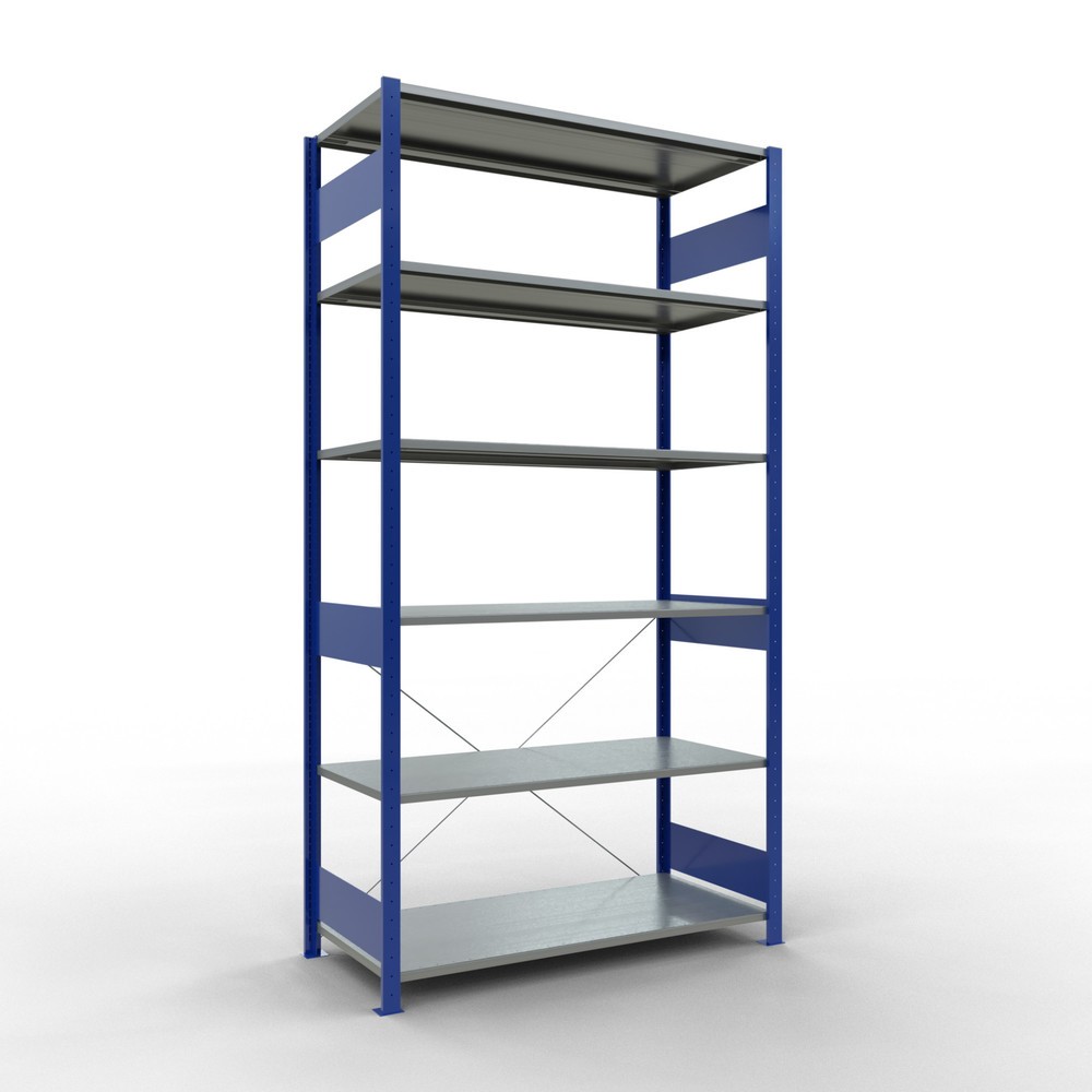 Immagine del prodotto: Scaffalatura a ripiani SCHULTE, blu genziana/zincato, portata per piano di 150 kg, AxLxP 2.500 x 1.360 x 636 mm