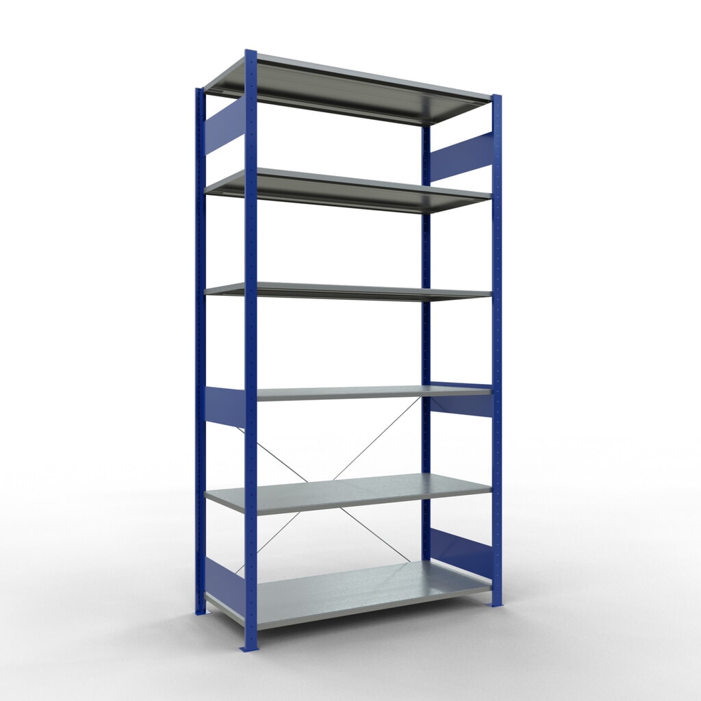 Immagine del prodotto: Scaffalatura a ripiani SCHULTE, blu genziana/zincato, portata per piano di 150 kg, AxLxP 2.500 x 1.360 x 636 mm