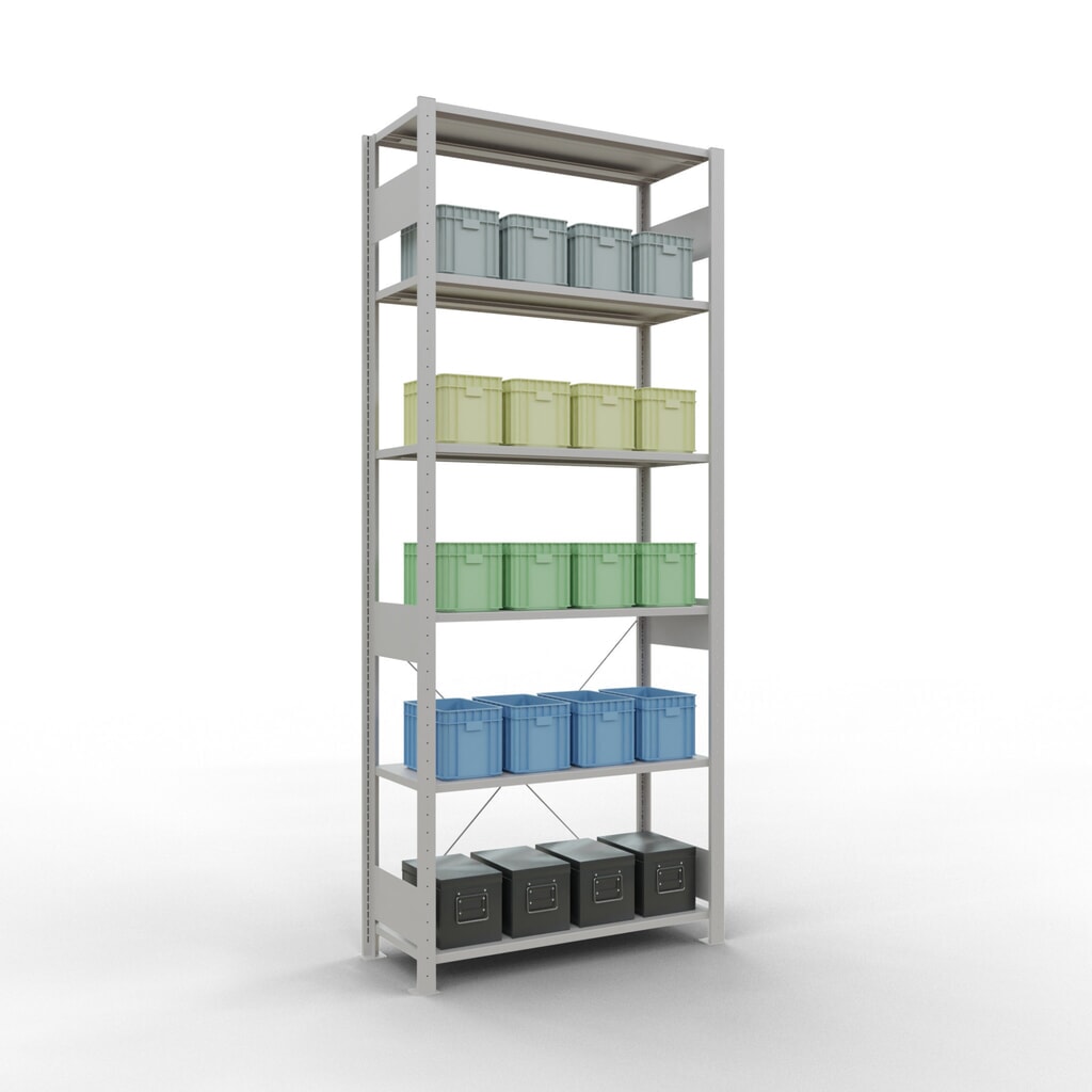 Scaffalatura a ripiani SCHULTE, grigio chiaro, portata per piano di 150 kg, AxLxP 2.500 x 1.060 x 436 mm Immagine del prodotto n. 3: Scaffalatura a ripiani SCHULTE, grigio chiaro, portata per piano di 150 kg, AxLxP 2.500 x 1.060 x 436 mm
