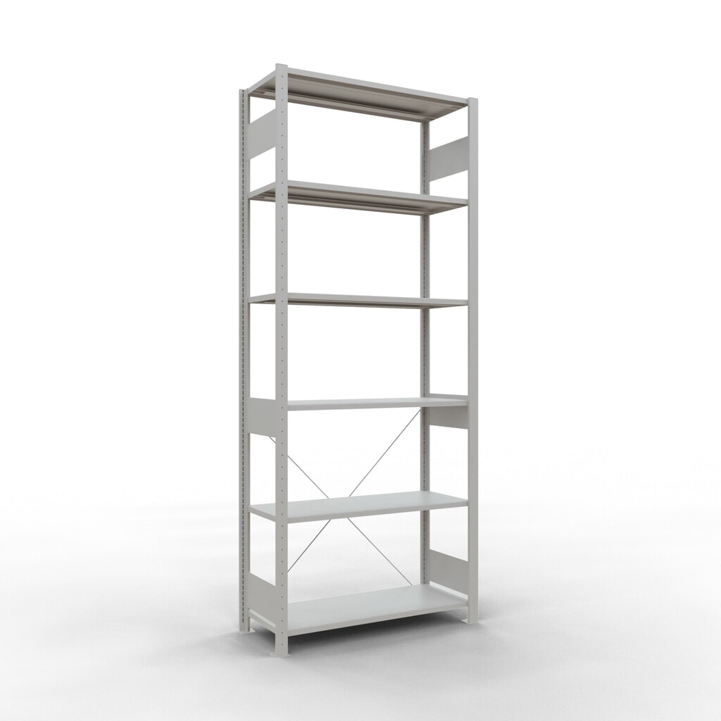 Scaffalatura a ripiani SCHULTE, grigio chiaro, portata per piano di 150 kg, AxLxP 2.500 x 1.060 x 436 mm Immagine del prodotto: Scaffalatura a ripiani SCHULTE, grigio chiaro, portata per piano di 150 kg, AxLxP 2.500 x 1.060 x 436 mm