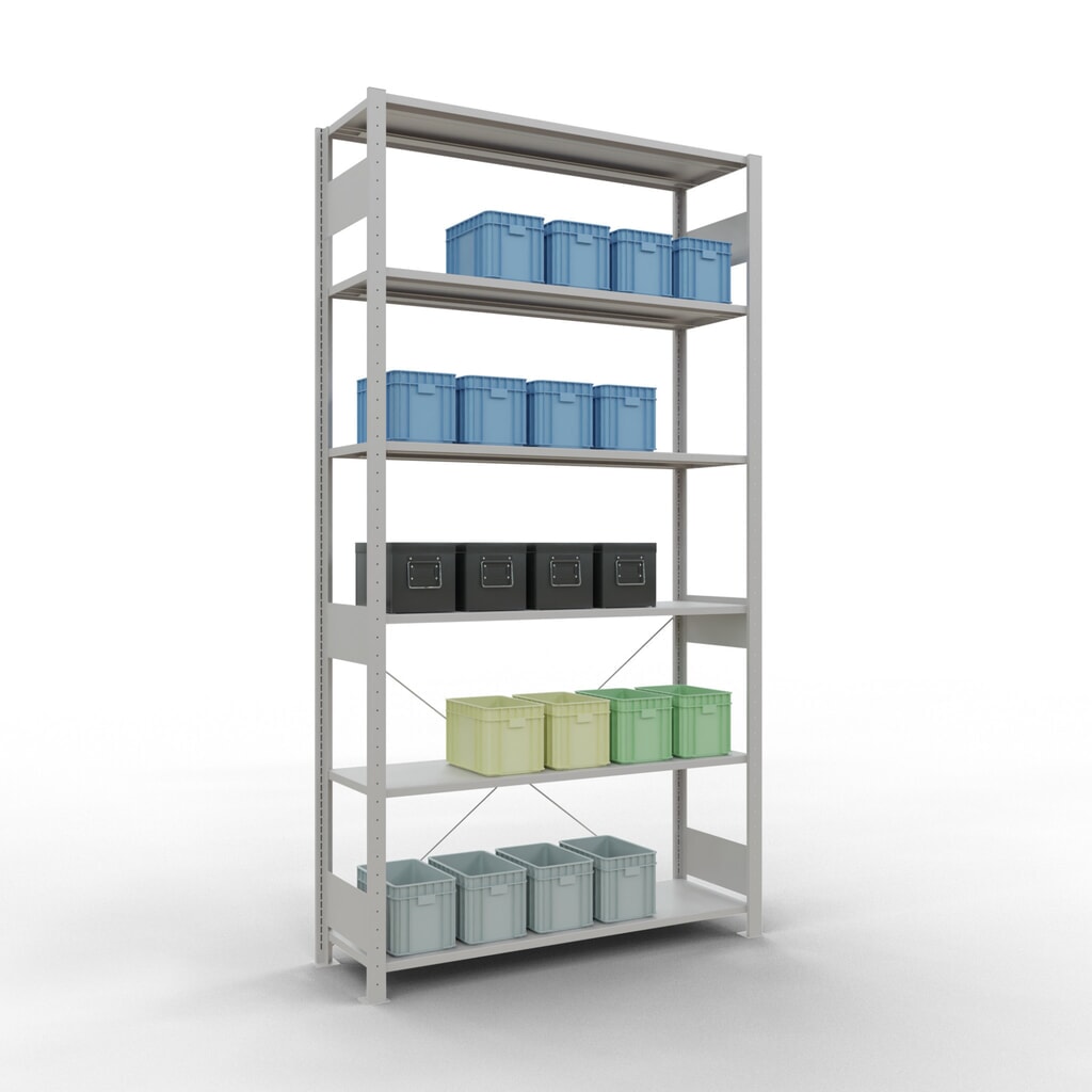 Scaffalatura a ripiani SCHULTE, grigio chiaro, portata per piano di 150 kg, AxLxP 2.500 x 1.360 x 436 mm Immagine del prodotto n. 3: Scaffalatura a ripiani SCHULTE, grigio chiaro, portata per piano di 150 kg, AxLxP 2.500 x 1.360 x 436 mm