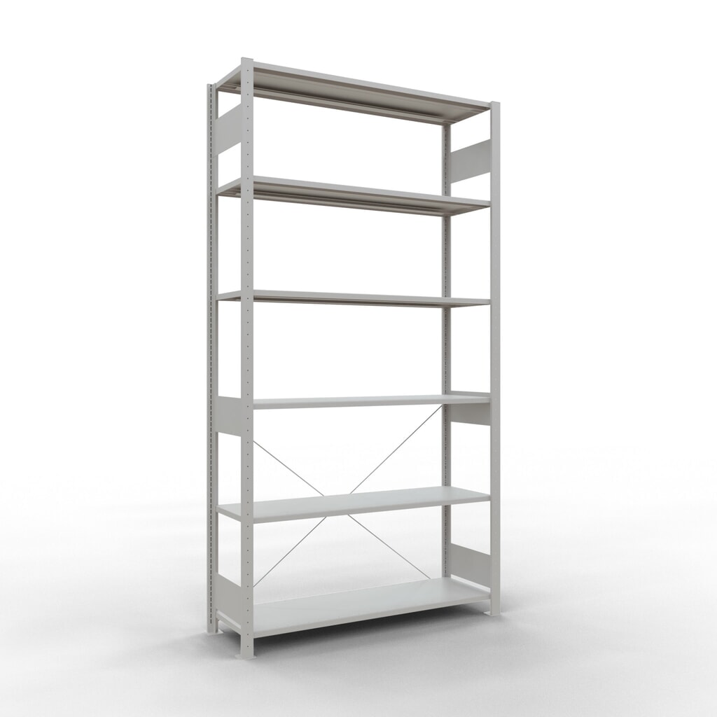 Scaffalatura a ripiani SCHULTE, grigio chiaro, portata per piano di 150 kg, AxLxP 2.500 x 1.360 x 436 mm Immagine del prodotto: Scaffalatura a ripiani SCHULTE, grigio chiaro, portata per piano di 150 kg, AxLxP 2.500 x 1.360 x 436 mm